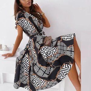 MID LENGTH SUMMER DRESS _ BLACK MUTLI DESIGN